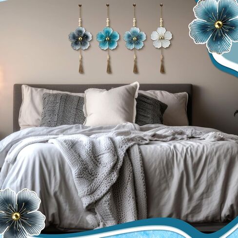 Tandefio 4 Pcs Large Metal Flower Wall Art Decor 21.7 Inch Rustic Modern Floral Sculpture Hanging Wall Decor Wall Art Gift Hanging Room Decor for Living Bedroom Girls Mom in Saudi Arabia