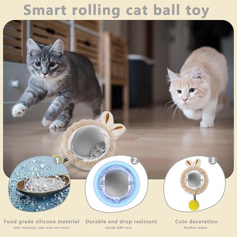 Moving Cat Toy Ball, Automatic Moving Toys for Indoor Cats, Smart Rolling Kitten Toys, Cat Self Rotating Balls with Lights, Recharge Interactive Kittens Balls with USB Cable, Red in Kuwait