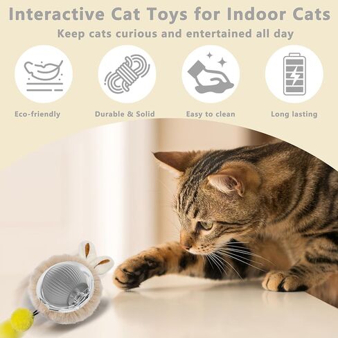 Moving Cat Toy Ball, Automatic Moving Toys for Indoor Cats, Smart Rolling Kitten Toys, Cat Self Rotating Balls with Lights, Recharge Interactive Kittens Balls with USB Cable, Red in Kuwait