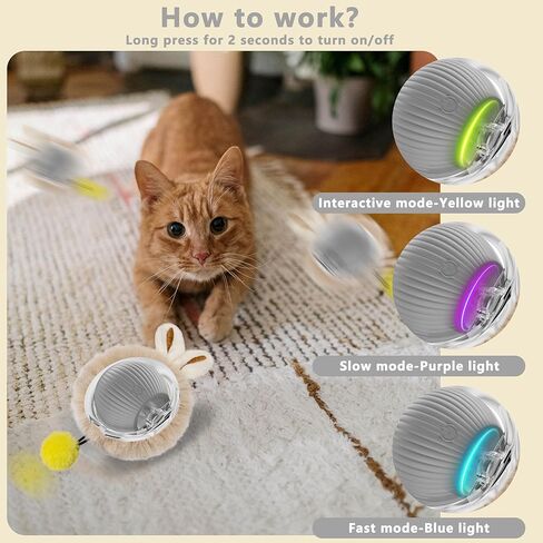 Moving Cat Toy Ball, Automatic Moving Toys for Indoor Cats, Smart Rolling Kitten Toys, Cat Self Rotating Balls with Lights, Recharge Interactive Kittens Balls with USB Cable, Red in Kuwait