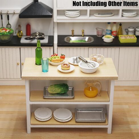 Odoria Dollhouse Kitchen Island Miniature: 1/12 Scale Dining Table with Storage Shelves for Restaurant Pub Bar - Mini Kitchen Counter Shelving Wood Furniture Modern White in Saudi Arabia