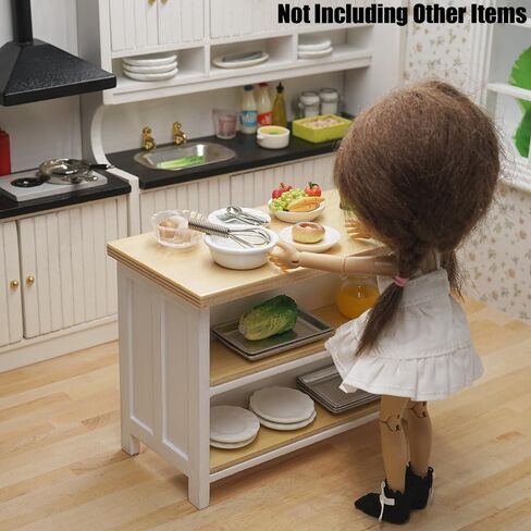 Odoria Dollhouse Kitchen Island Miniature: 1/12 Scale Dining Table with Storage Shelves for Restaurant Pub Bar - Mini Kitchen Counter Shelving Wood Furniture Modern White in Saudi Arabia