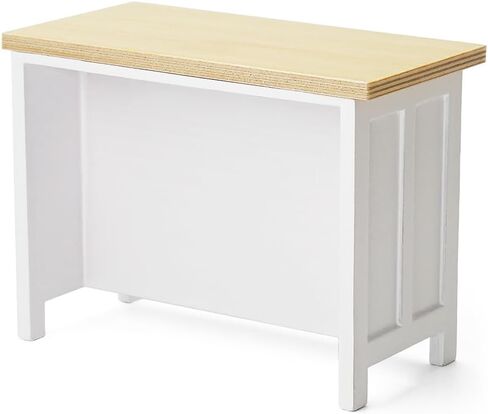 Odoria Dollhouse Kitchen Island Miniature: 1/12 Scale Dining Table with Storage Shelves for Restaurant Pub Bar - Mini Kitchen Counter Shelving Wood Furniture Modern White in Saudi Arabia