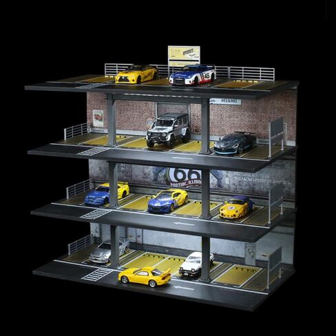 1/64 Scale Die-cast Model Car Display Case with LED Light, Organizer Compatible with Hot Wheels Parking Garage Dioramas with 20 Parking Spaces (Mix) in Kuwait