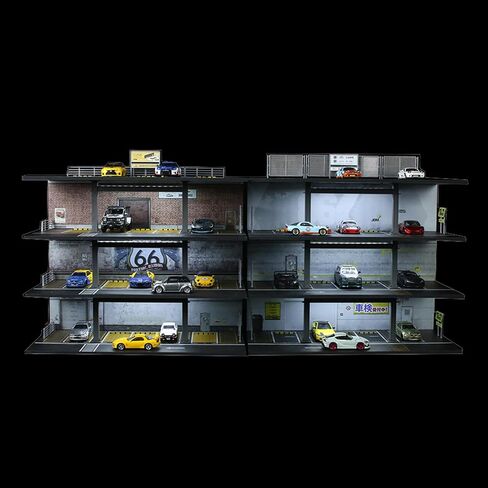 1/64 Scale Die-cast Model Car Display Case with LED Light, Organizer Compatible with Hot Wheels Parking Garage Dioramas with 20 Parking Spaces (Mix) in Kuwait