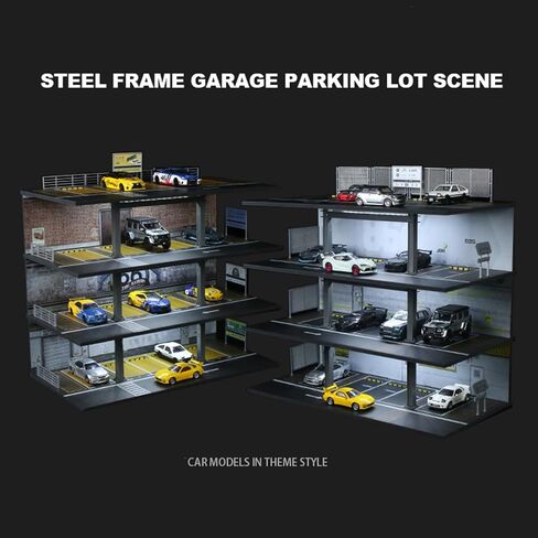 1/64 Scale Die-cast Model Car Display Case with LED Light, Organizer Compatible with Hot Wheels Parking Garage Dioramas with 20 Parking Spaces (Mix) in Kuwait
