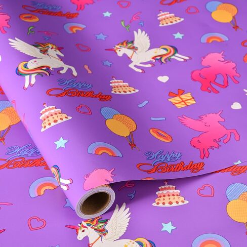 Sikiweiter Unicorn عيد ميلاد الورق لفة - 17 "× 16.4 قدم - الأرجواني السحرية هدية هدية لفات عيد ميلاد الفتيات (يونيكورن) in Kuwait