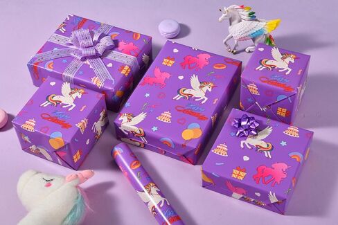 Sikiweiter Unicorn عيد ميلاد الورق لفة - 17 "× 16.4 قدم - الأرجواني السحرية هدية هدية لفات عيد ميلاد الفتيات (يونيكورن) in Kuwait