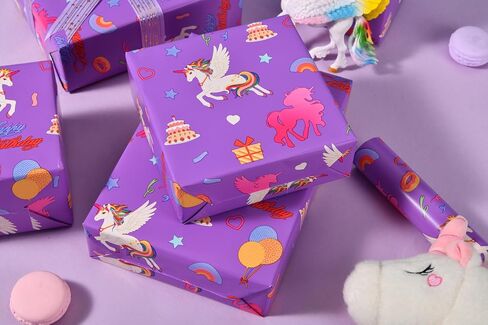 Sikiweiter Unicorn عيد ميلاد الورق لفة - 17 "× 16.4 قدم - الأرجواني السحرية هدية هدية لفات عيد ميلاد الفتيات (يونيكورن) in Kuwait