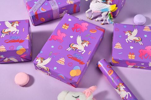 Sikiweiter Unicorn عيد ميلاد الورق لفة - 17 "× 16.4 قدم - الأرجواني السحرية هدية هدية لفات عيد ميلاد الفتيات (يونيكورن) in Kuwait