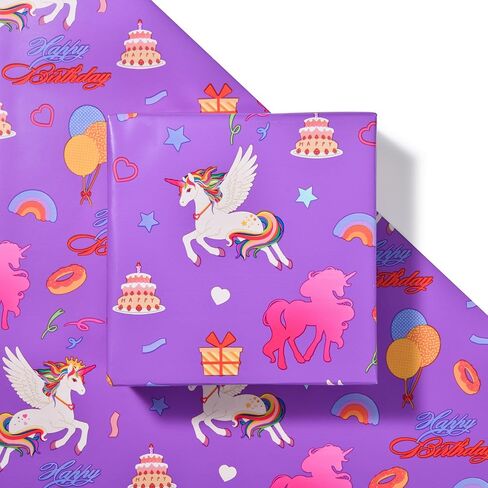 Sikiweiter Unicorn عيد ميلاد الورق لفة - 17 "× 16.4 قدم - الأرجواني السحرية هدية هدية لفات عيد ميلاد الفتيات (يونيكورن) in Kuwait