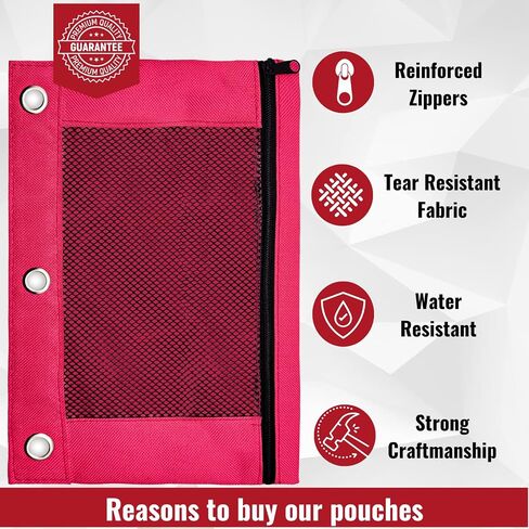 Pencil Pouch for 3 Ring Binder | Special Pencil Case 30 Red Pencil Pouch Bulk for Kids and Adults | Zipper Pencil Pouch Pen and Pencil Holder Multipurpose Binder Pouch in Saudi Arabia