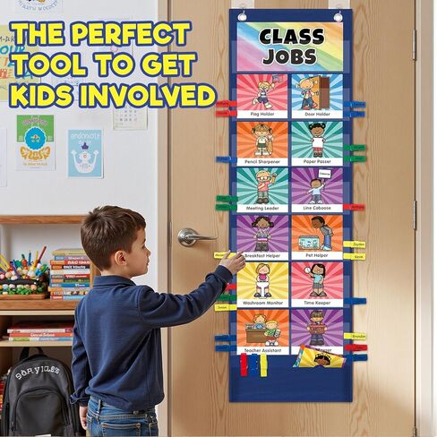 مخطط جيب الوظائف مع 47 بطاقة للفصول الدراسية ، مساعدون إدارة الفصل الدراسي الرسم البياني الأسود لمدرسة مرحلة ما قبل المدرسة الابتدائية ، يجب على المعلمين أن يحصلوا على اللوازم التعليمية للطلاب in Kuwait