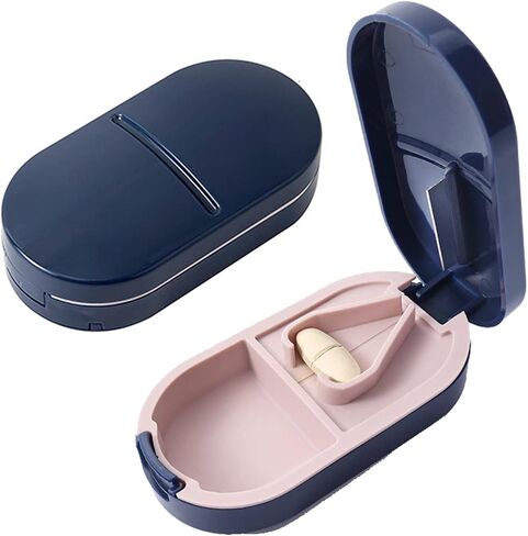 2 Pack Pill Cutter for Small or Large Pills, Portable Pill Splitter 2-in-1 Pill Case with Stainless Steel Blade, Cuts Pills, Vitamins, Tablets in Saudi Arabia