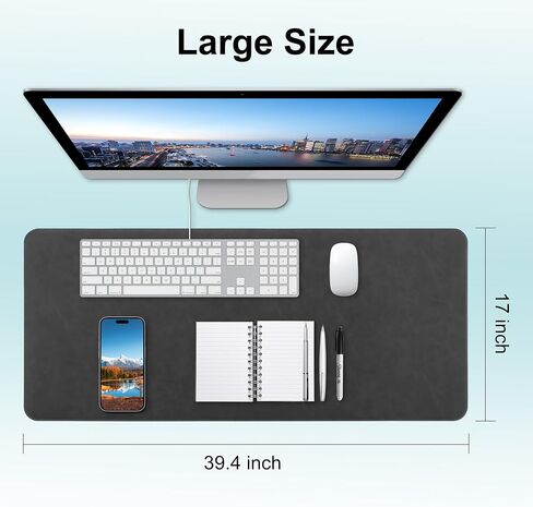 لوحة الماوس الكبيرة الجلدية ، XXL Gaming Mousepad مع حافة مخيط ، واقي مكتب المكتب غير المنقوش ، حصيرة مكتب كمبيوتر موسعة لأجهزة الكمبيوتر المكتبية كمبيوتر الكمبيوتر المحمول 39.4 × 17 بوصة (أسود) in Saudi Arabia