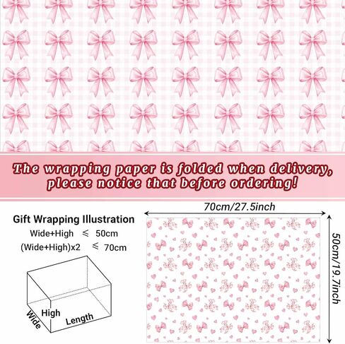 Sanixin 12 Sheets 28 * 20 Inches Pink Bow Wrapping Paper Cute Bear Coquette Bow Love Heart Plaid Patterned Gift Wrap Paper for Birthday Bachelorette Baby Shower Bridal Party DIY Craft (Pink) in Saudi Arabia