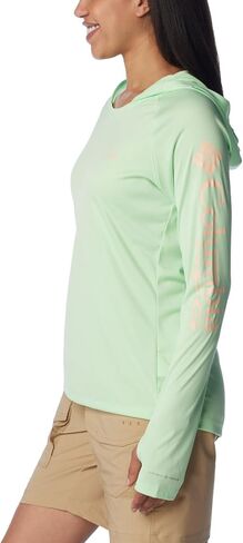 تيشيرت Tidal للسيدات من Columbia، بغطاء للرأس، شعار Cirrus Grey/Ocean Blue، 2X in Saudi Arabia