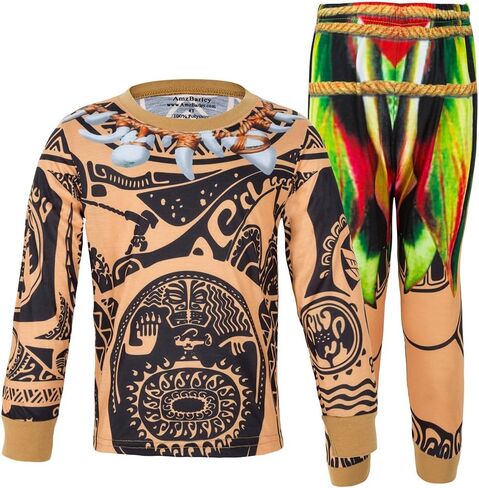 AmzBarley Boys Costumes Tattoo Sleeve Shirt and Pants Set Halloween Dress Up Outfit Ocean Adventure Theme Party Role Play in Kuwait