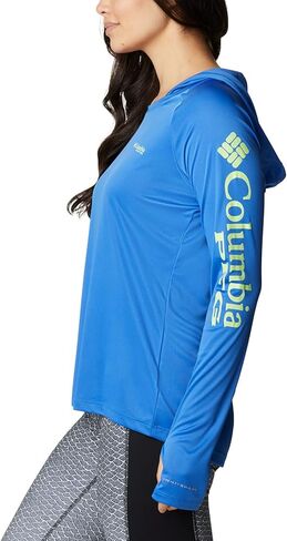 Columbia Women's Tidal Tee Hoodie, Cirrus Grey/Ocean Blue Logo, 2X in Kuwait