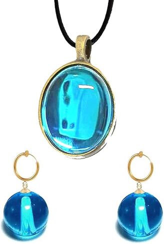 Princess Earrings +Necklace,Anime Cosplay Blue Ball Drop Earring for Women in Saudi Arabia