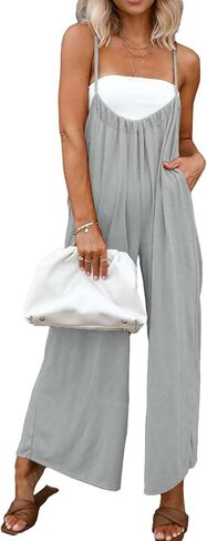 DEEP SELF Plus Sized Comfy Jumpsuits For Women Cozy Soft Overalls Loose Fit Casual Sleeveless Brown Lounge Outfit Jumpsuits With Two Pockets in Saudi Arabia