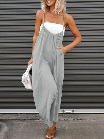 DEEP SELF Plus Sized Comfy Jumpsuits For Women Cozy Soft Overalls Loose Fit Casual Sleeveless Brown Lounge Outfit Jumpsuits With Two Pockets in Saudi Arabia