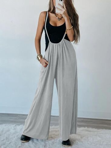 DEEP SELF Plus Sized Comfy Jumpsuits For Women Cozy Soft Overalls Loose Fit Casual Sleeveless Brown Lounge Outfit Jumpsuits With Two Pockets in Saudi Arabia