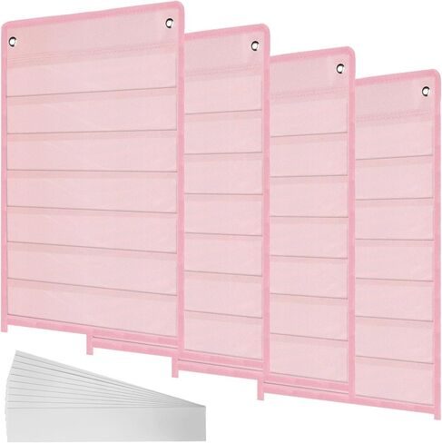 4 Pcs Magnetic Pocket Chart Standard Pocket Chart Classroom Pocket Chart with 40 Pcs Dry Erase Cards for Daily Schedule Class Demonstrations Office Home Activities, Black in Saudi Arabia
