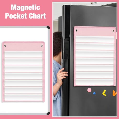 4 Pcs Magnetic Pocket Chart Standard Pocket Chart Classroom Pocket Chart with 40 Pcs Dry Erase Cards for Daily Schedule Class Demonstrations Office Home Activities, Black in Saudi Arabia