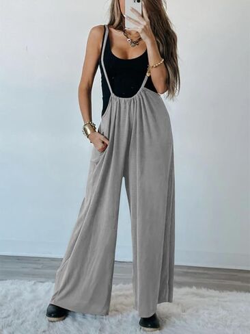 DEEP SELF Plus Sized Comfy Jumpsuits For Women Cozy Soft Overalls Loose Fit Casual Sleeveless Brown Lounge Outfit Jumpsuits With Two Pockets in Kuwait