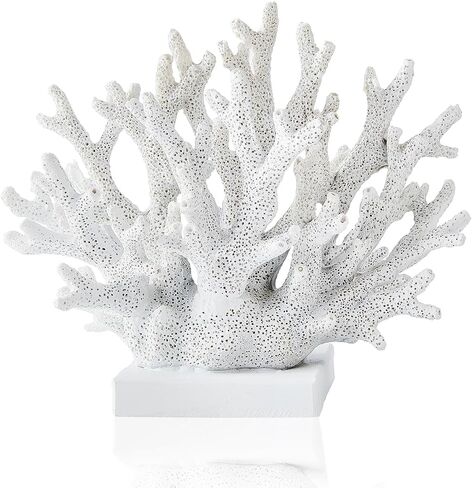 Artificial White Coral Décor, Nautical Coral Reef Decorations for Home, Marine Style Decoration, Ocean Themed Cabinet Shelf Tabletop Decor (White) in Saudi Arabia