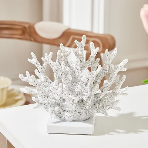 Artificial White Coral Décor, Nautical Coral Reef Decorations for Home, Marine Style Decoration, Ocean Themed Cabinet Shelf Tabletop Decor (White) in Saudi Arabia