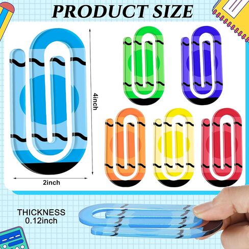 9 Pcs Jumbo Teacher Acrylic Paper Clips Back to School Teacher Appreciation Gift 4 Inch Paperclip Bookmark Gift Set for Book Lovers, Back to School Supplies (Pencil,Notebook,Paper) in Saudi Arabia