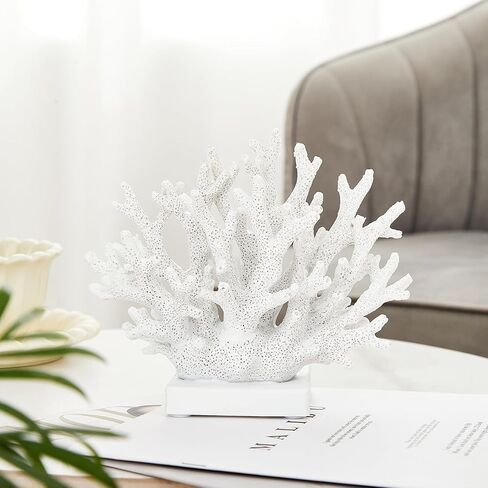 Artificial White Coral Décor, Nautical Coral Reef Decorations for Home, Marine Style Decoration, Ocean Themed Cabinet Shelf Tabletop Decor (White) in Saudi Arabia