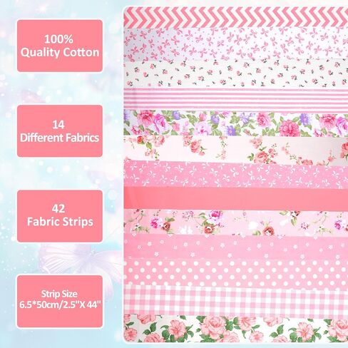 42Pcs Jelly Roll Fabric Strips Soft Cotton Quilting Fabric 2.5 x 20 Inch Pre-Cut Cotton Strips Bundles for Quilting Crafting and Sewing in Kuwait