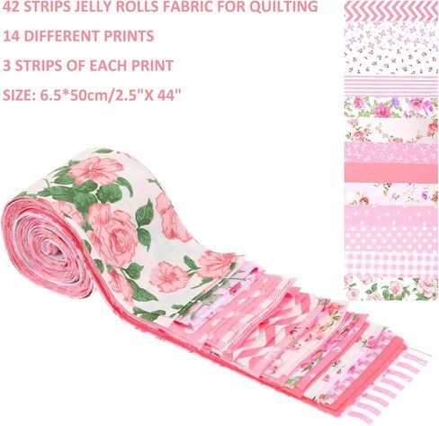42Pcs Jelly Roll Fabric Strips Soft Cotton Quilting Fabric 2.5 x 20 Inch Pre-Cut Cotton Strips Bundles for Quilting Crafting and Sewing in Kuwait
