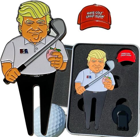 أداة ديفوت المضحكة لدونالد ترامب مع قبعة علامة كرة الجولف الرائعة مرة أخرى ومشبك القبعة المغناطيسي in Kuwait