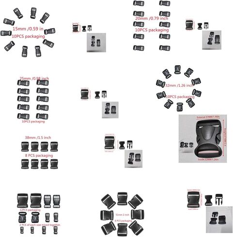 مشابك بإبزيم بلاستيكي، مشبك بلاستيكي سريع التحرير من الجانب يكون مناسبًا لمشابك تثبيت أمان قابلة للتعديل ومشابك بلاستيكية سوداء (32 مم / 1.26 بوصة) in Kuwait