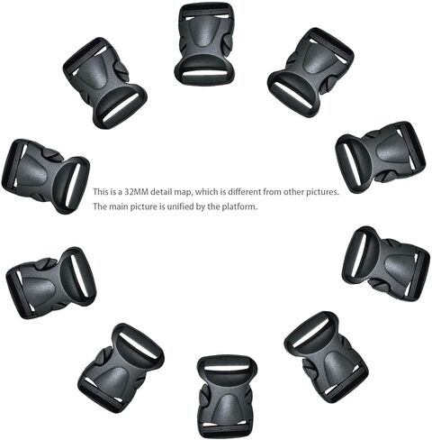 مشابك بإبزيم بلاستيكي، مشبك بلاستيكي سريع التحرير من الجانب يكون مناسبًا لمشابك تثبيت أمان قابلة للتعديل ومشابك بلاستيكية سوداء (32 مم / 1.26 بوصة) in Kuwait