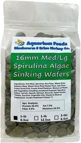 Aquatic Foods Inc. 16mm - 5/8 "رقائق متوسطة/كبيرة من الطحالب ، سبيرولينا ، الخضار لجميع الأسماك الاستوائية ، cichlids الأفريقية ، الروبيان ، القواقع ، سرطان البحر ، سمك السلور ، plecos .. ... 1 رطل 0.3 أوقية حقيبة صافية in Saudi Arabia