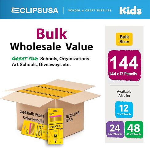 Pencils Bulk, Pencil #2, Number 2 pencil, Pre-Sharpened Pencil Bulk, School Supplies bulk, Office Supplies, Box May Vary, 12 Pencils (144 Box Case) in Saudi Arabia