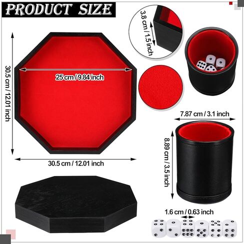 Octagon Tray Dice Cup Set Include Wooden Dice Tray Felt Lined PU Leather Dices Cup with 6 Dot Dices for Table Games(Coffee) in Saudi Arabia