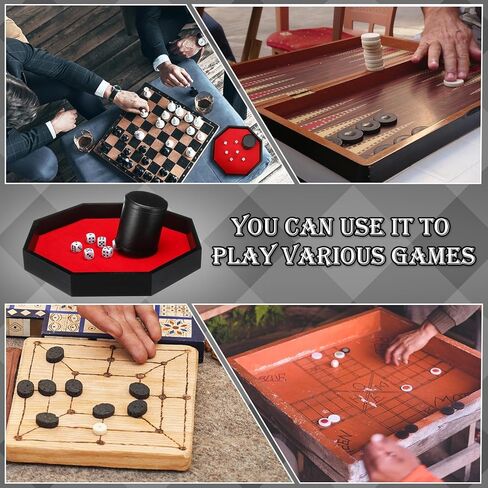 Octagon Tray Dice Cup Set Include Wooden Dice Tray Felt Lined PU Leather Dices Cup with 6 Dot Dices for Table Games(Coffee) in Saudi Arabia