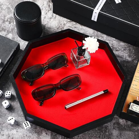 Octagon Tray Dice Cup Set Include Wooden Dice Tray Felt Lined PU Leather Dices Cup with 6 Dot Dices for Table Games(Coffee) in Saudi Arabia