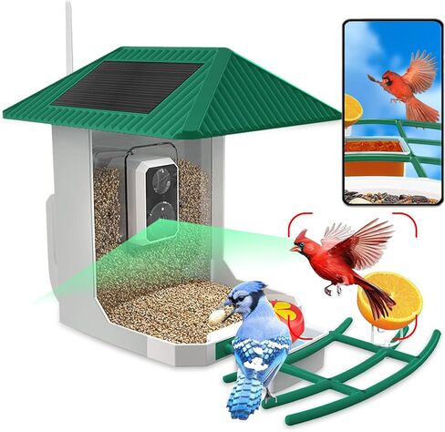 2.5K Smart Bird Feeder with Camera, 2.5L Birds Watching Camera with AI Identify Bird Species, Outdoor Birds Feeder House with Solar Panel for BirdLovers (Cyan) in Kuwait