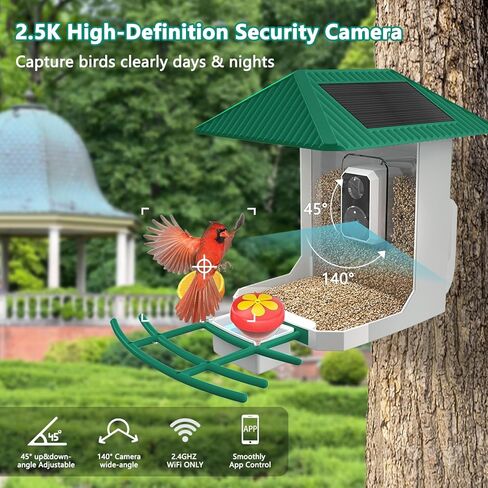 2.5K Smart Bird Feeder with Camera, 2.5L Birds Watching Camera with AI Identify Bird Species, Outdoor Birds Feeder House with Solar Panel for BirdLovers (Cyan) in Kuwait