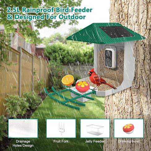 2.5K Smart Bird Feeder with Camera, 2.5L Birds Watching Camera with AI Identify Bird Species, Outdoor Birds Feeder House with Solar Panel for BirdLovers (Cyan) in Kuwait