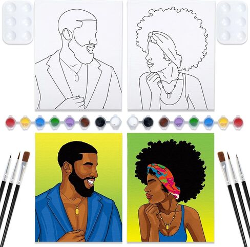Nuberlic 2 Pack Paint and Sip Pre Drawn Canvas Painting Kit for Adults Sip and Paint Kit for Adult's Couples Date Night Party Favors Supplies (8x10) in Kuwait
