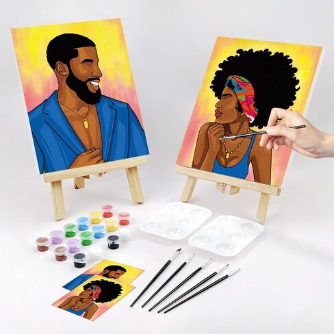 Nuberlic 2 Pack Paint and Sip Pre Drawn Canvas Painting Kit for Adults Sip and Paint Kit for Adult's Couples Date Night Party Favors Supplies (8x10) in Kuwait