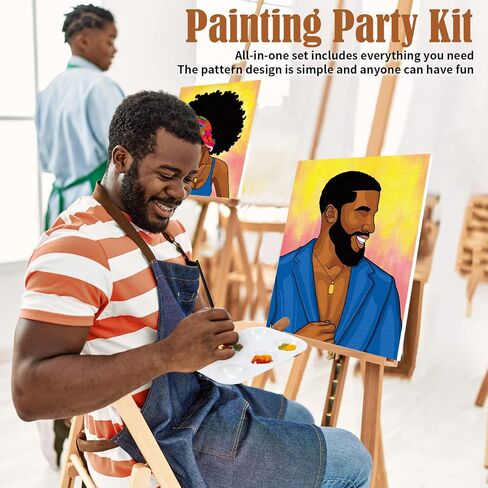 Nuberlic 2 Pack Paint and Sip Pre Drawn Canvas Painting Kit for Adults Sip and Paint Kit for Adult's Couples Date Night Party Favors Supplies (8x10) in Kuwait